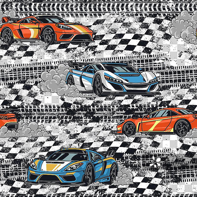 街头赛车图案无缝彩色图片素材