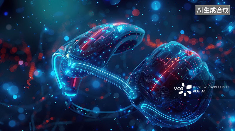 【AI数字艺术】高科技未来感非侵入式脑机接口头带，技术背景图片素材