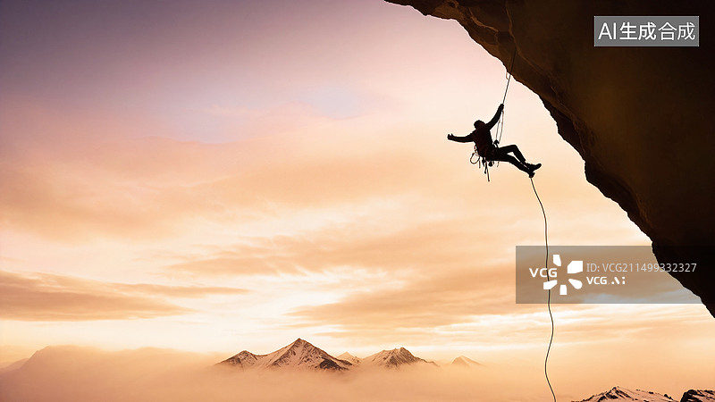【AI数字艺术】攀岩剪影悬崖图片素材