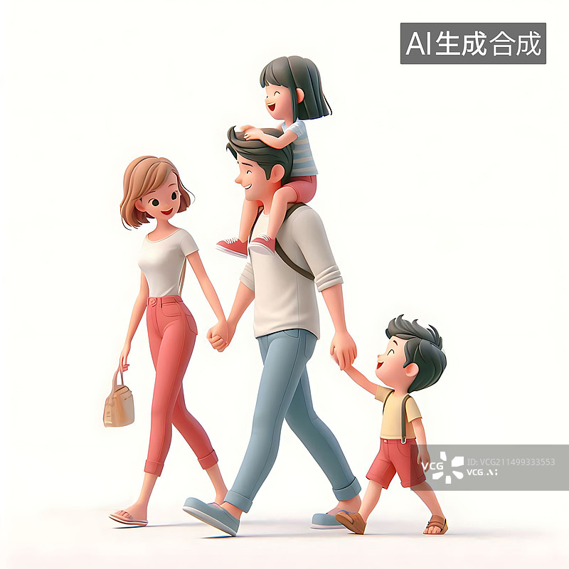 【AI数字艺术】一家人卡通插画图片素材