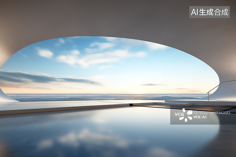 【AI数字艺术】圆弧形露天天窗建筑顶部和空的地面图片素材