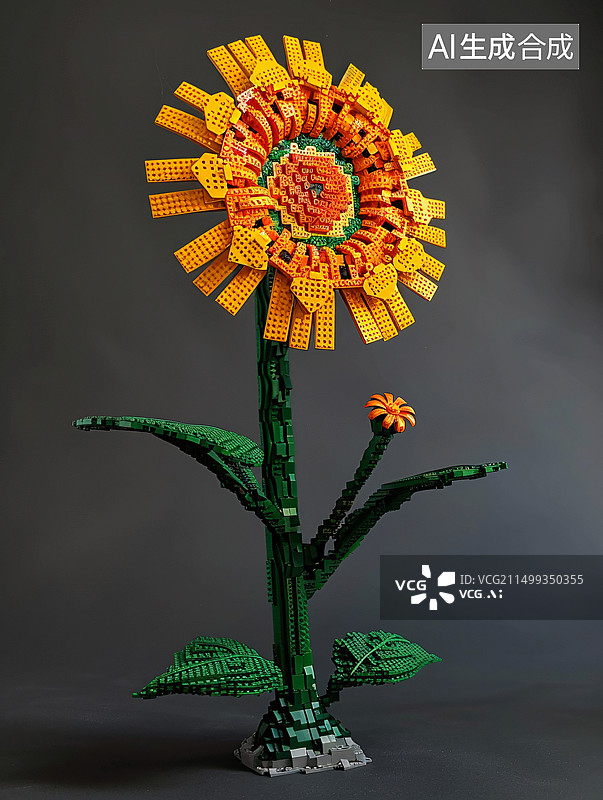 【AI数字艺术】乐高积木搭建的3D鲜花玩具图片素材