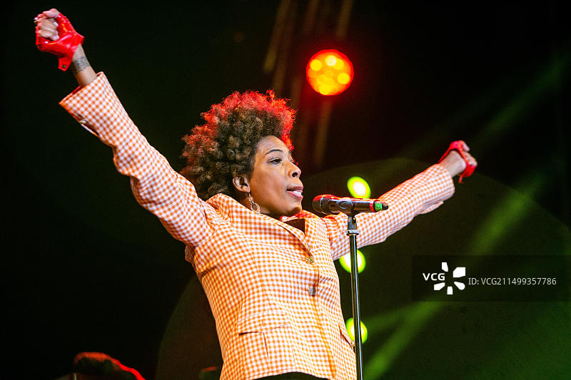 2019年7月17日，梅西·格雷在意大利都灵格鲁维拉格音乐节现场表演图片素材