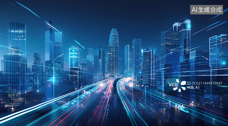 【AI数字艺术】蓝色发光数字城市图片素材