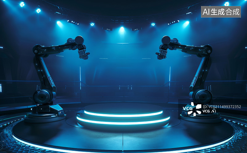 【AI数字艺术】机械臂舞台背景图片素材