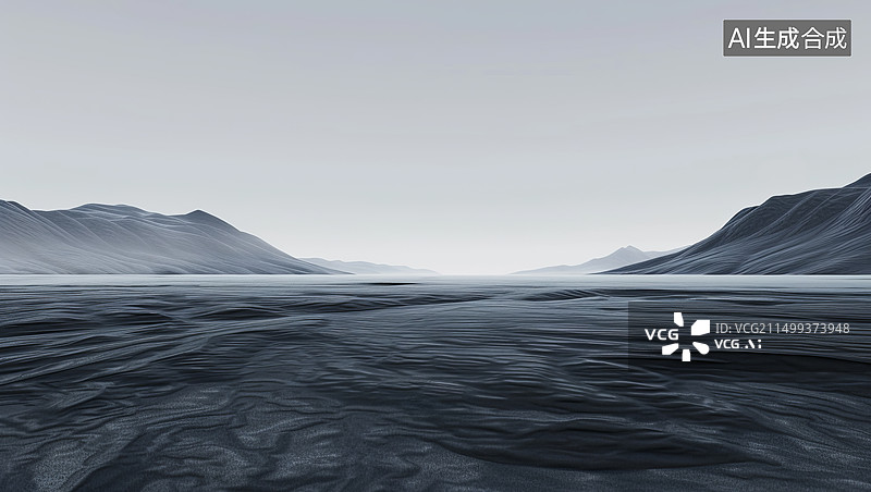 【AI数字艺术】黑色路面和山脉图片素材
