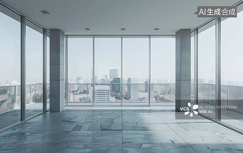 【AI数字艺术】从空置办公楼内看城市风光图片素材