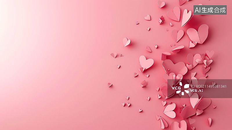 【AI数字艺术】粉红色背景上心形的高角度视图图片素材