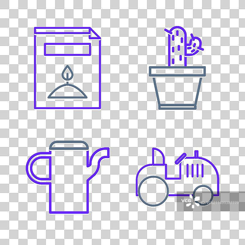 拖拉机浇水壶仙人掌套装图片素材