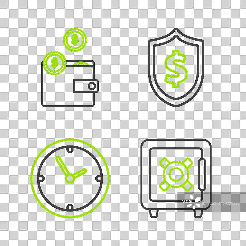 带美元符号的时钟盾牌保险箱图标图片素材