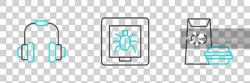 线条集：汉堡、耳机、昆虫图片素材