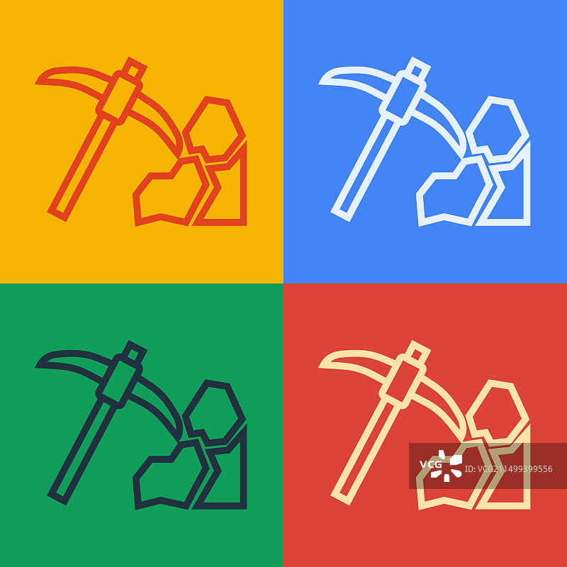 彩色背景上的波普艺术风格金矿开采线性图标图片素材