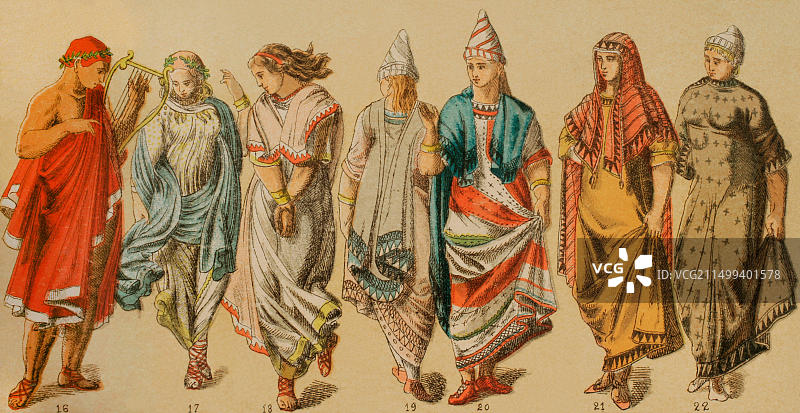 埃特鲁斯坎人服饰：乐师、舞者、披肩和连衣裙图片素材