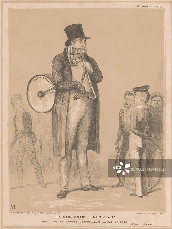 卡通：英国首相皮尔作为独奏乐团，非凡的音乐家图片素材