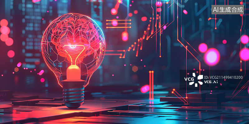 【AI数字艺术】科学技术灯泡背景图片素材