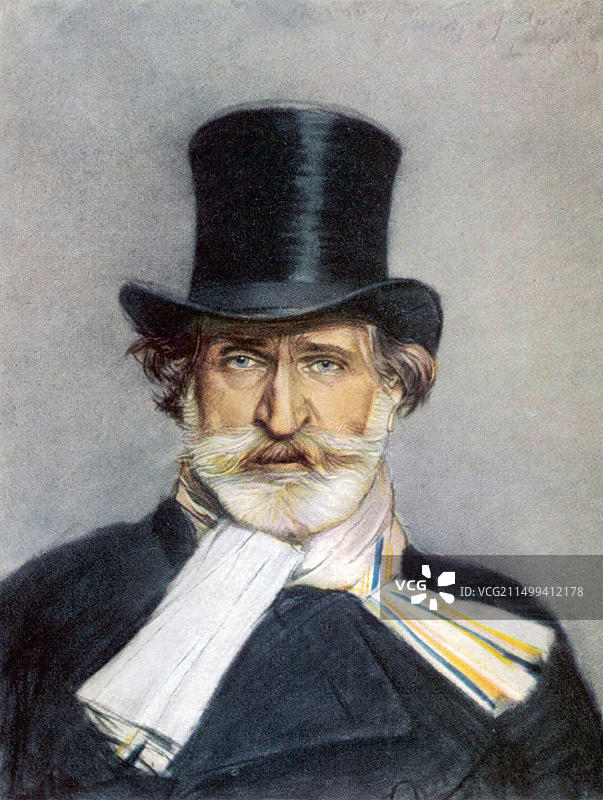 朱塞佩·威尔第（1813-1901）：意大利歌剧作曲家，约1885年图片素材