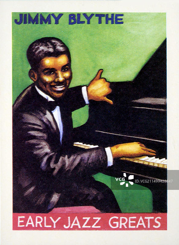 Yazoo唱片公司发行的早期爵士乐伟人交易卡中R. Crum描绘的吉米·布莱斯图片素材