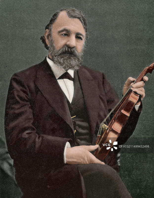 约瑟夫·约阿希姆（1831-1907）：匈牙利小提琴家、指挥家、作曲家和教师彩色肖像照片图片素材