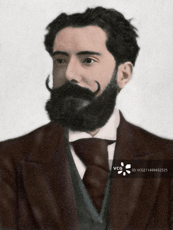 恩里克·费尔南德斯·阿博斯 (1863-1939)。西班牙小提琴家、作曲家和指挥家。肖像。彩色照片。图片素材