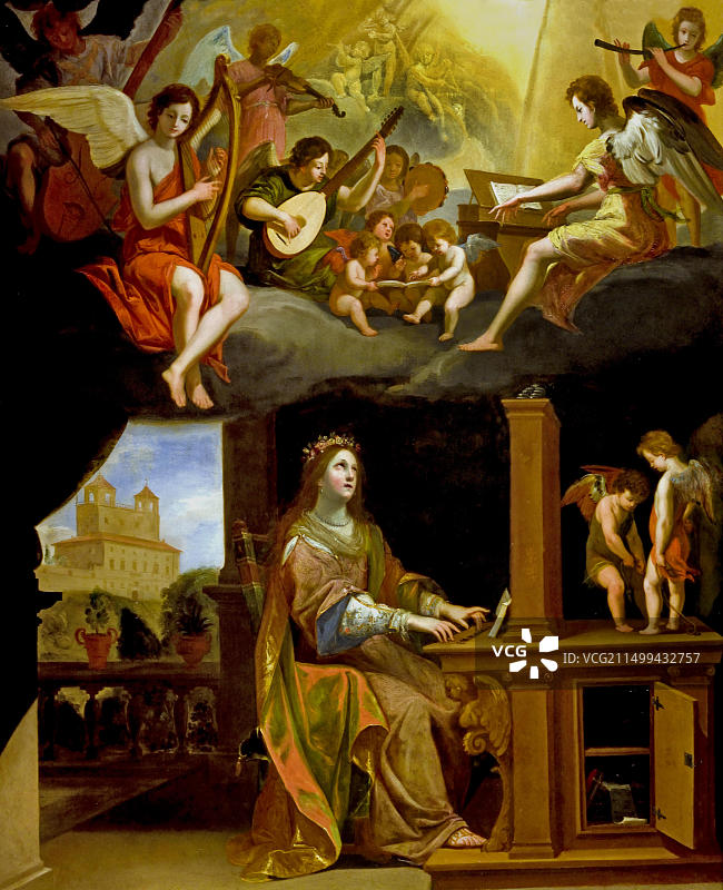 雅克·斯特拉（1596-1657）的《圣塞西莉亚》（法国天使音乐家顶级音乐会）图片素材