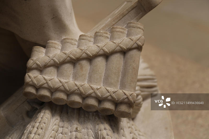 古典时代：排箫乐器，雕像细节，奥赛博物馆，法国图片素材