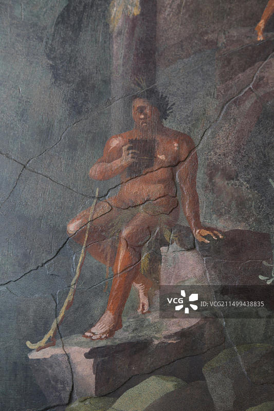 夜间卧室绘画作品：波吕斐摩斯，罗马，公元1世纪，来自意大利波斯科特雷卡塞阿格里帕·波斯图穆斯别墅图片素材