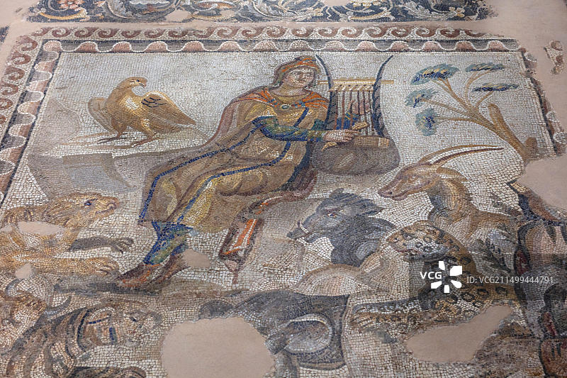 奥尔甫斯，马赛克，哈塔伊考古博物馆，安塔基亚，安条克，哈塔伊省，土耳其图片素材