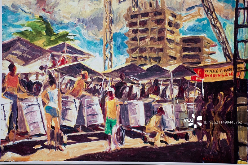 西班牙港皇后公园板球俱乐部外墙上的鼓手壁画图片素材