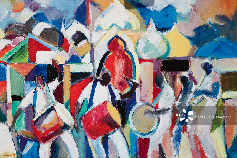 特立尼达和多巴哥西班牙港皇后公园板球俱乐部外墙上的桑迪亚塔鼓手壁画作品图片素材