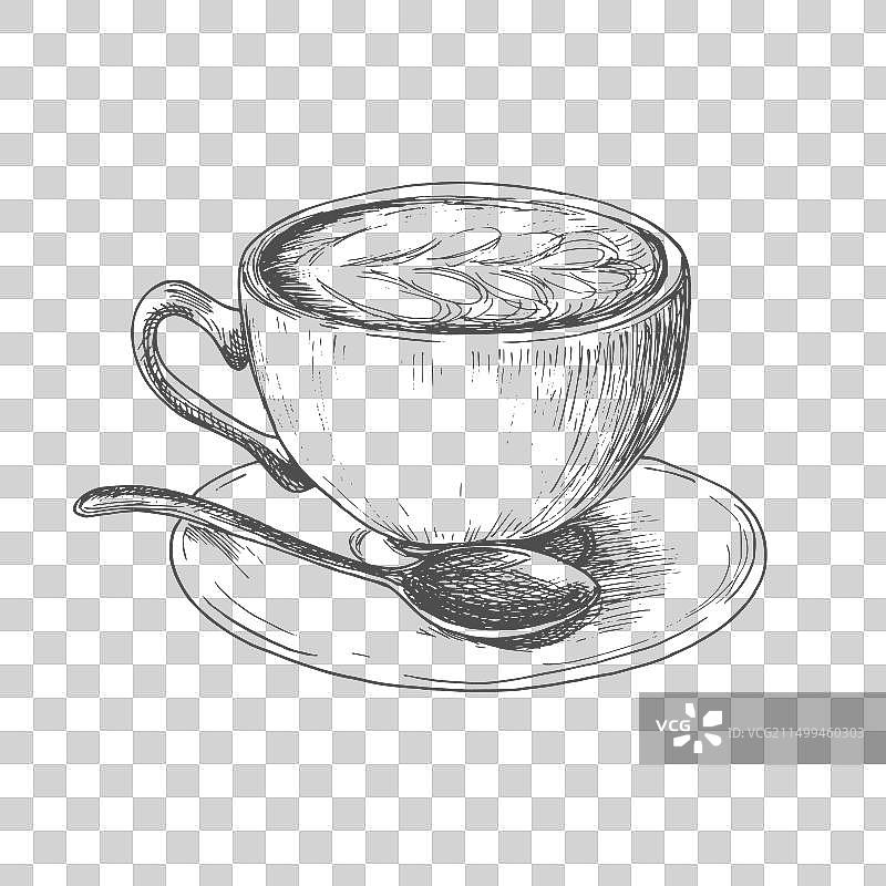 卡布奇诺咖啡墨水手绘草图图片素材