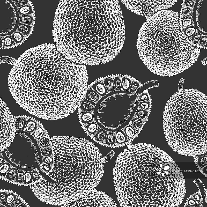 手绘菠萝蜜无缝图案图片素材