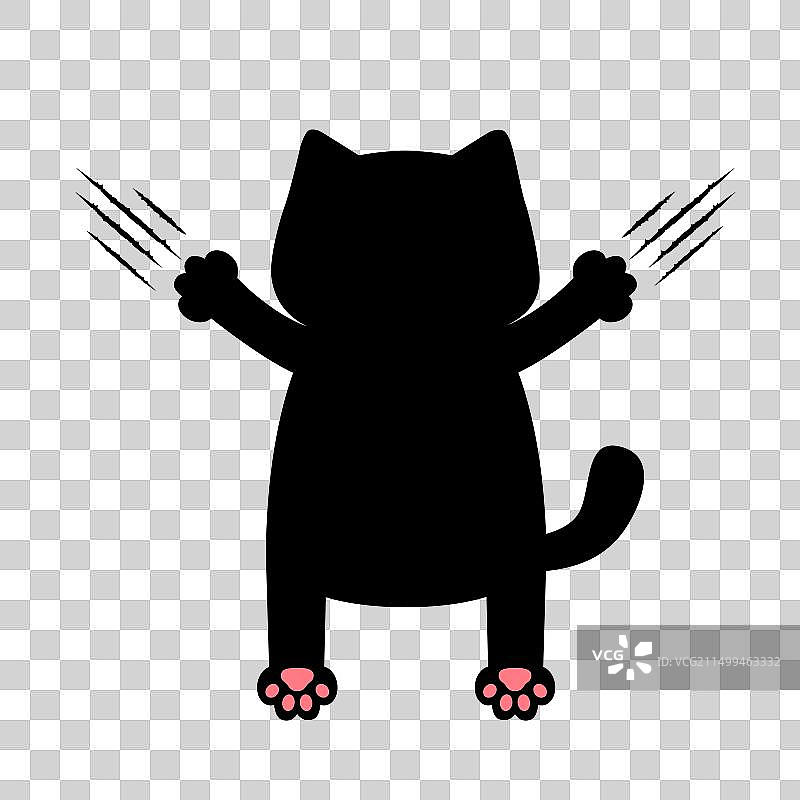 可爱的卡通黑猫幼崽背影粉爪图片素材