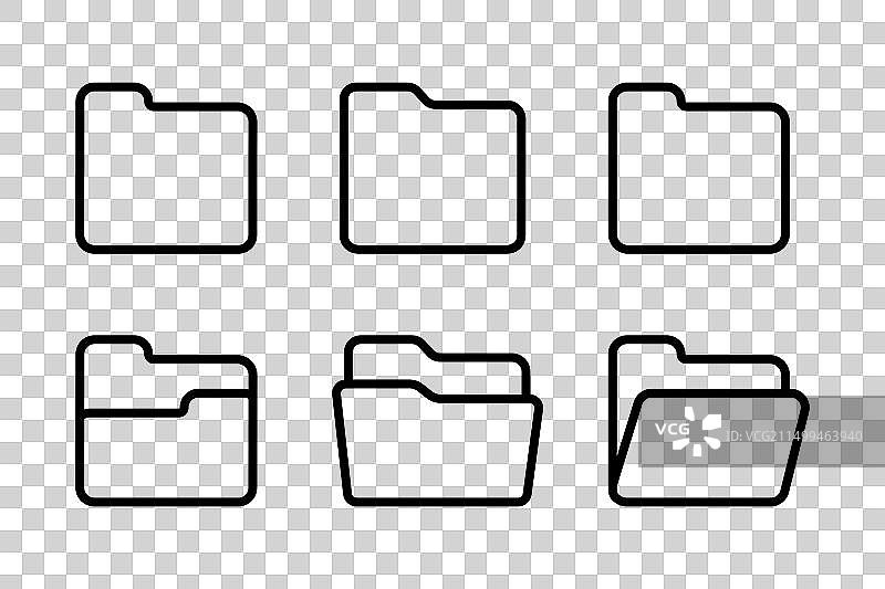 打开和关闭的文件夹轮廓图标集图片素材
