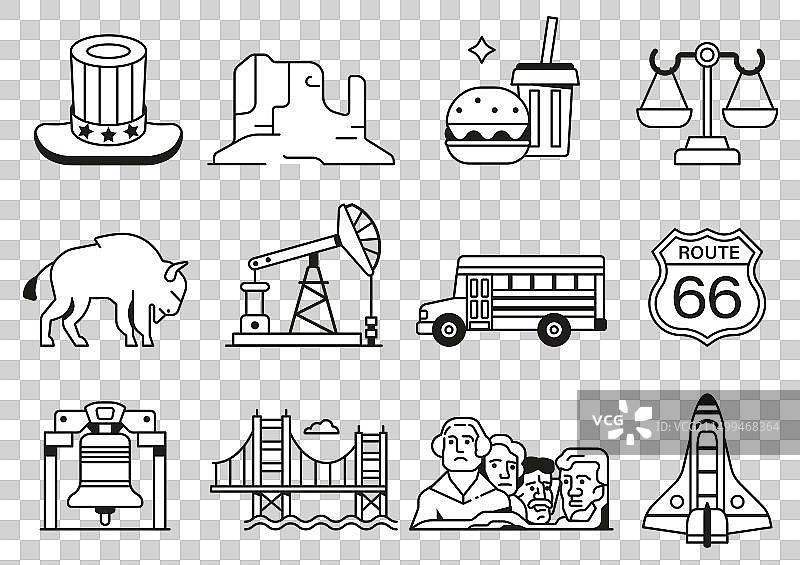 美国线性艺术图标和设计元素图片素材