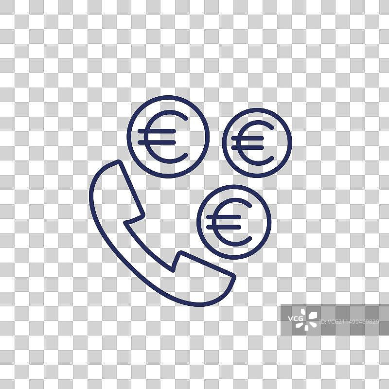 电话通话费用与欧元硬币线性图标图片素材