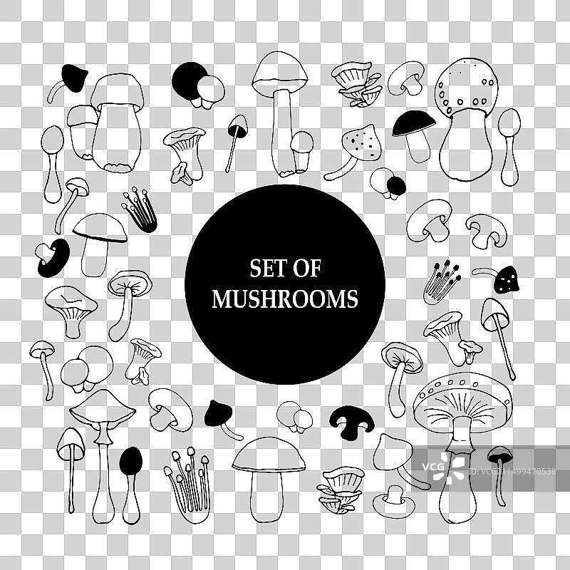 卡通黑白蘑菇素材图片素材