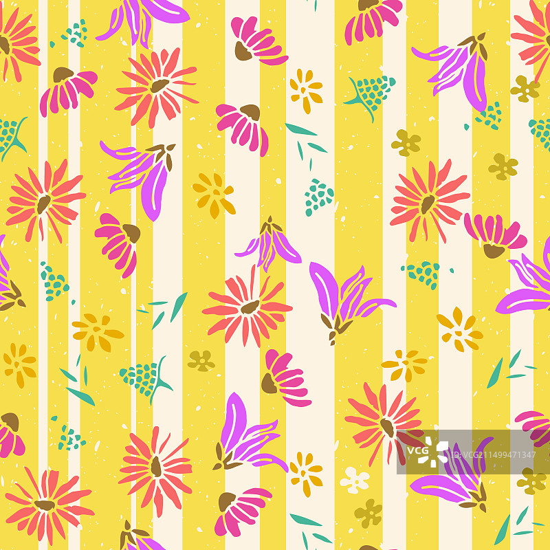 黄白条纹图案中的雏菊花图片素材