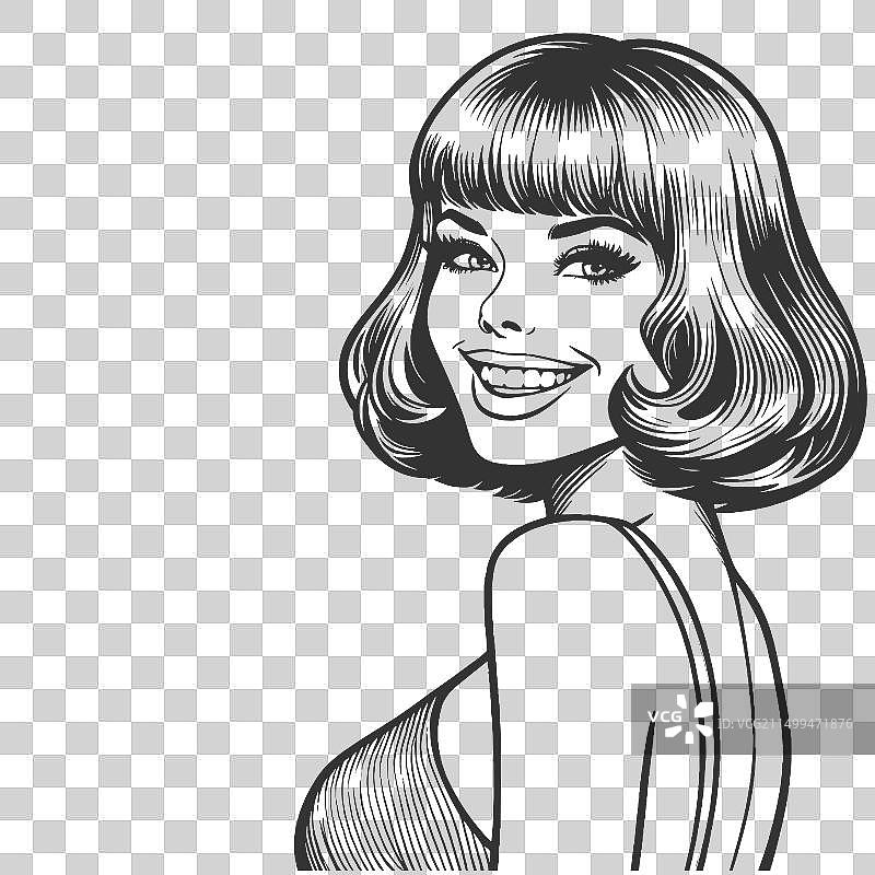 快乐的复古女性留着波波头图片素材