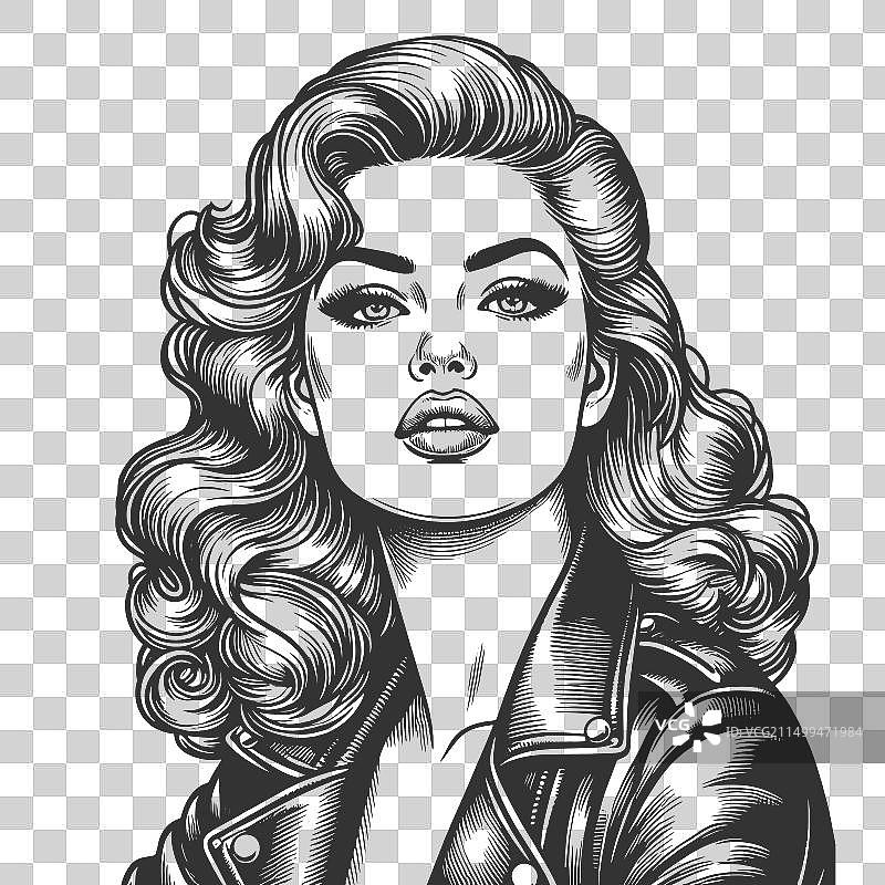 穿皮夹克的女人素描图片素材