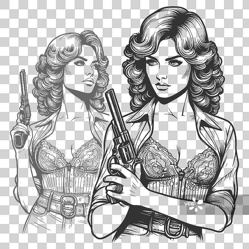 持枪复古蛇蝎美人雕刻图片素材