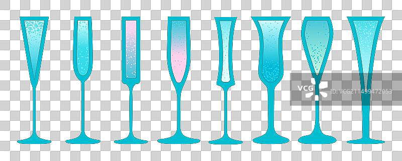蓝色酒精饮料香槟杯套装图片素材