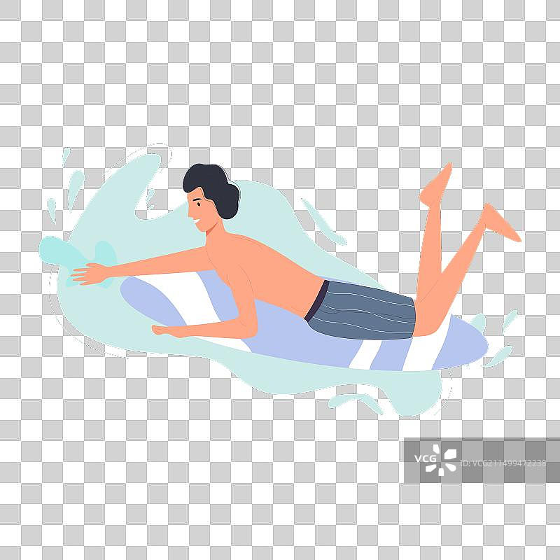 休闲冲浪男孩在平静海浪上练习图片素材