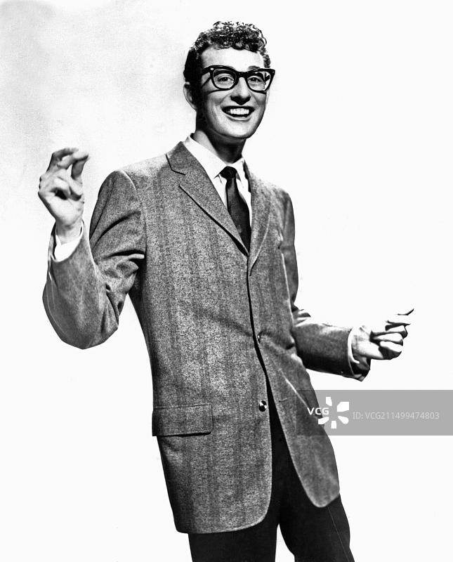 巴迪·霍利（1936-1959）：美国流行音乐家1957年的宣传照图片素材