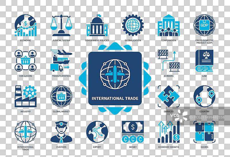 国际贸易实体图标集图片素材