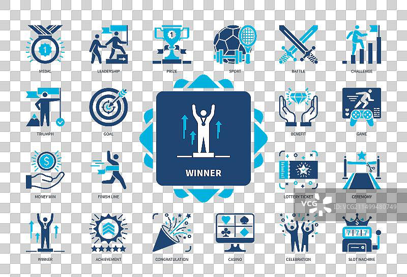 获胜者实体图标集图片素材