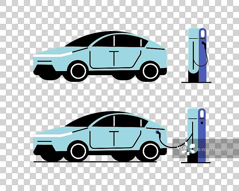 蓝色电动汽车充电侧视图图片素材