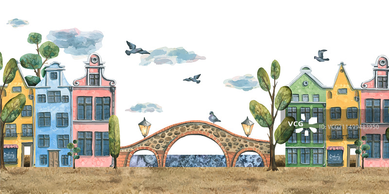 欧洲古城水彩画图片素材
