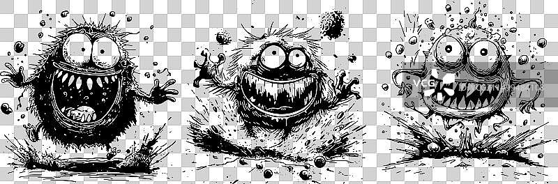 三个卡通细菌图案图片素材