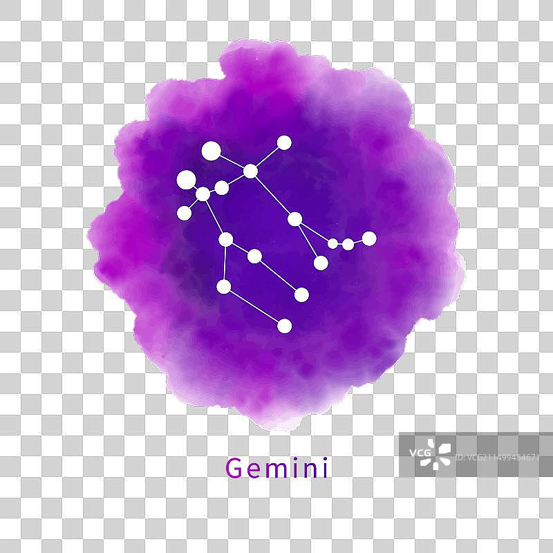明亮紫色水彩上的双子座星座图片素材