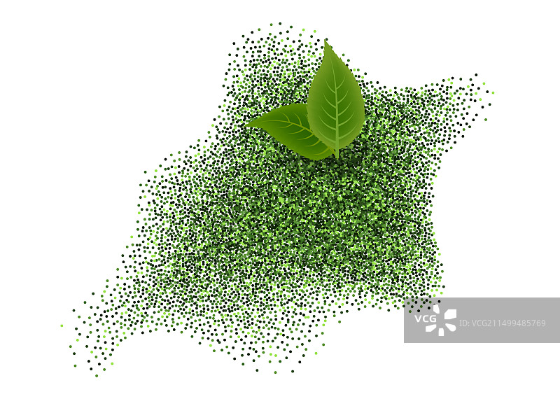 抹茶绿茶粉与绿叶飞溅图片素材